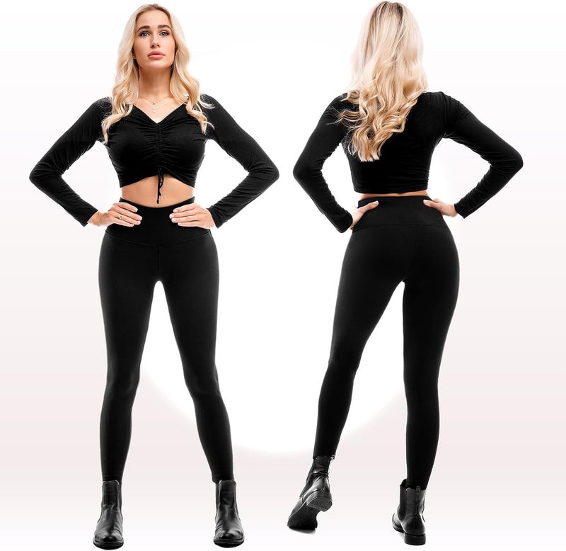 Walifrey Fleece Lined Leggings Women 2 Pack, Women's High Waisted Thermal Warm Winter Leggings for Workout - Image 3